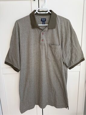 Denver Hayes Men’s XL Textured Grid Polo Shirt Olive Brown Retro Style Normcore